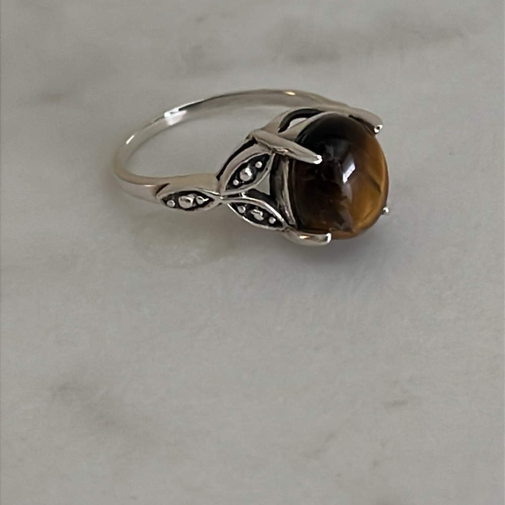 925 Solid Sterling Silver Tigers Eye Gemstone Rin… - image 2